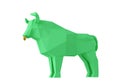 Statuette of a simplified polygonal Green Paper Bull, folded paper animal figurine, a symbol of the new year 2021 Royalty Free Stock Photo
