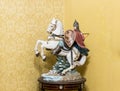 Statuette of St. George the Victorious on a white horse in Alexander Nevsky church in Jerusalem, Israel