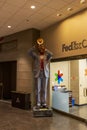 A statute of Dizzy Gillespie playing a trumpet in the lobby of a hotel in New Orleans Louisiana