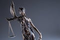 Statute of Justice. Bronze statue Lady Justice holding scales an