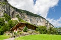 Staubbach valley with chalet in front - Lauterbrunen, Switzerland