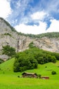 Staubbach valley with chalet in front - Lauterbrunen, Switzerland