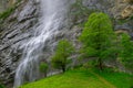 Staubbach waterfall in the Lauterbrunnen valley in summer.