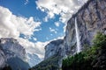 Staubbach waterfall in Lauterbrunnen village Switzerland