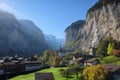 Staubbach waterfall in Lauterbrunnen village in Switzerland