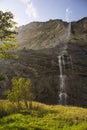 Staunbach Falls in Lauterbrunnen. Waterfall in the Alps. Swiss Alps. Alpine mountains