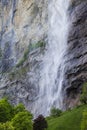 Staunbach Falls in Lauterbrunnen. Waterfall in the Alps. Swiss Alps. Alpine