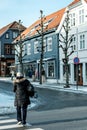 Woman Crossing Road Old Town Stavanger