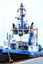 Blue Work or Tug Boat Vessel Moored Stavanger Harbour Royalty Free Stock Photo