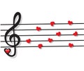 Stave with heart notes and treble clef