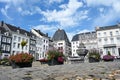 Stavelot town square with fountain and flower boxes Royalty Free Stock Photo