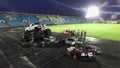 STAVROPOL, RUSSIA - JULY 03, 2017 - Huge Bigfoot truck running over junk cars. Monster auto show demonstration