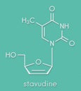 Stavudine d4T HIV drug molecule. Thymidine analog that blocks reverse-transcriptase. Skeletal formula.