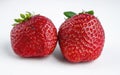 Two fresh ripe stawberries on white background Royalty Free Stock Photo