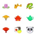 Stay in China icons set, cartoon style