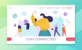 Stay connected at internet media, man woman online in smartphone vector illustration. Cartoon device technology for flat Royalty Free Stock Photo