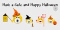 Stay Covid safe this Halloween text, Adult and children emoji wearing face mask