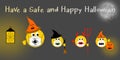 Stay Covid safe this Halloween text, Adult emoji wearing face mask with children dressed for trick or treat at Halloween