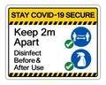 Stay Covid-19 Secure Keep 2m Apart Disinfect Before After Use Symbol Sign, Vector Illustration, Isolate On White Background