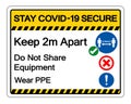 Stay Covid-19 Secure Keep 2m Apart Do Not Share Equipment Wear PPE Symbol Sign, Vector Illustration, Isolate On White Background