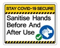 Stay Covid-19 Secure Sanitise Hands Before And After Use Symbol Sign, Vector Illustration, Isolate On White Background Label.