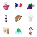 Stay in France icons set, cartoon style
