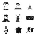 Stay in France icons set, simple style