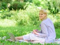 Stay free with remote job. Managing business remote outdoors. Woman with laptop sit grass meadow. Best jobs to work