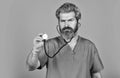 Stay healthy. Doctor with stethoscope at hospital. Bearded man doctor. Medical treatment. Prescribed by doctor. Health Royalty Free Stock Photo