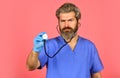 Stay healthy. Doctor with stethoscope at hospital. Bearded man doctor. Medical treatment. Prescribed by doctor. Health Royalty Free Stock Photo