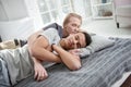 Calm gay couple hugging during sleep Royalty Free Stock Photo