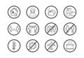 Coronavirus COVID-19 Prevention concept. Flat line icons set. Social distancing, Stay at home, Avoid crowds, Wash hands. Royalty Free Stock Photo