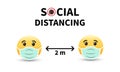 Social distancing. Mask with emoji. Keep the 2 meter distance. Coronovirus epidemic protective. Vector