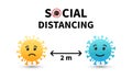 Social distancing. Emoji coronavirus. Keep the 2 meter distance. Coronovirus epidemic protective. Vector