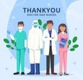 Thank you doctors and nurses working in the hospitals and fighting the coronavirus, vector illustration