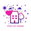 Stay at home banner closeup heart COVID 19 vector