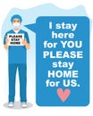 Stay home banner template. Quarantine or self-isolation. Health care concept. Fears of getting corona virus. Global viral epidemic