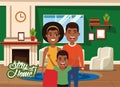 Stay at home campaign with afro parents and son