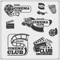 Stay home. Cinema club online. Icons, labels and design elements. Coronavirus concept.