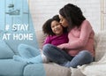 Stay At Home. Collage With Black Pregnant Mom And Her Little Daughter Royalty Free Stock Photo