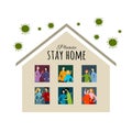 Stay At Home Concept. Couples together at House. Sketch for your design