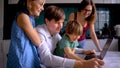 Stay home concept. Cute children use laptop for education, online study. Boy and Girl have homework at distance learning Royalty Free Stock Photo