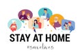 Stay at home, concept design. Different types of people, family, neighbors in their own houses. Self isolation