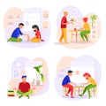 Stay at home concept illustration set. Vector Illustration