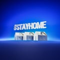 Stay home concept: A white textblock ` STAYHOME` above model houses Royalty Free Stock Photo