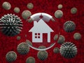 Stay Home conceptual image. House protected against coronavirus by a soap bubble