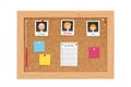 Stay home. Cork board with family photos, to do list, adhesive notes and push pins