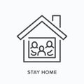 Stay home, domestic quarantine line icon. Vector outline illustration of family self isolation. Logotype pandemic