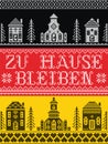 Stay Home in German Zu Hause Bleiben Nordic style on flag background Scandinavian Village elements Village Church , house