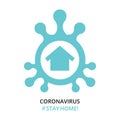 Stay at home icon virus or bacteria microbe icon coronavirus COVID-19 with molecule shape form , vector flat symbol black isolated Royalty Free Stock Photo